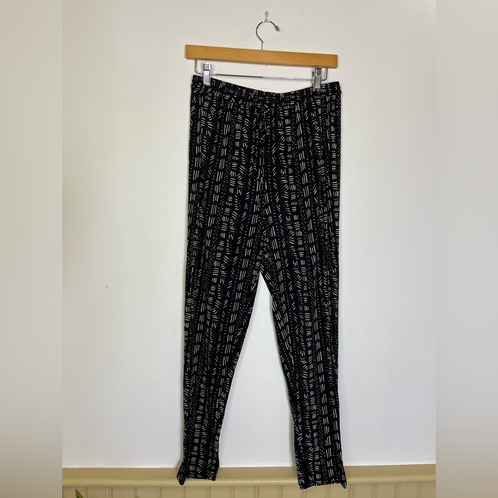 BCBG Generation Women’s Black 80s 90s Y2K Geometric Abstract Pull On Pants Sz S
